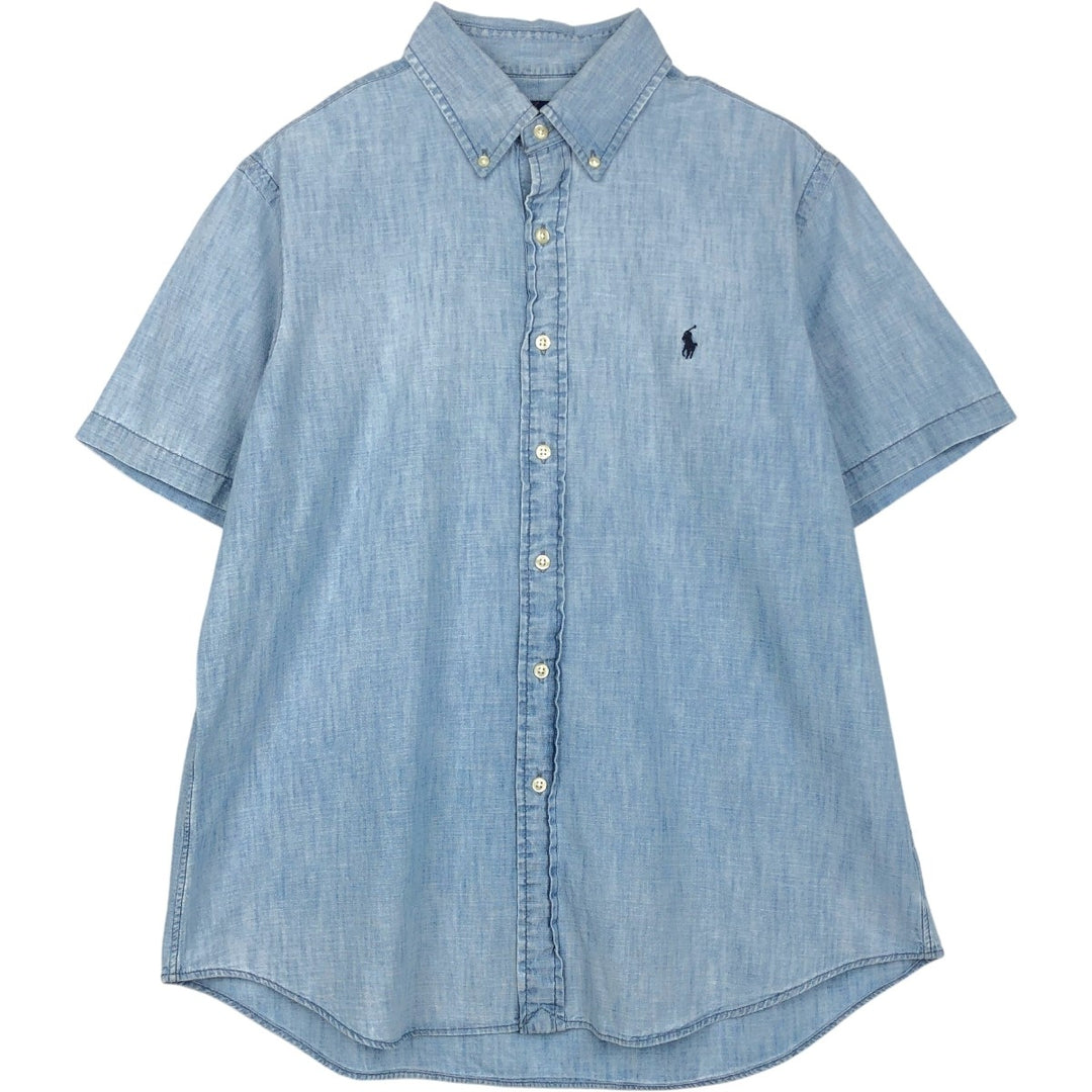 Ralph Lauren Button-down short-sleeve chambray shirt, men's size L cotton Blue type light blue Vintage Second Hand
