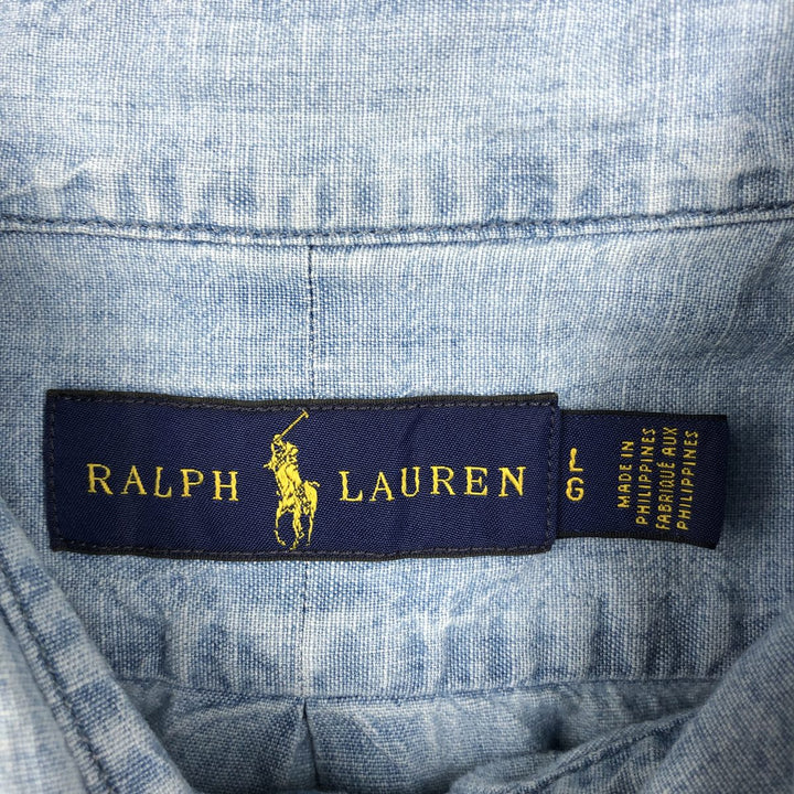 Ralph Lauren Button-down short-sleeve chambray shirt, men's size L cotton Blue type light blue Vintage Second Hand
