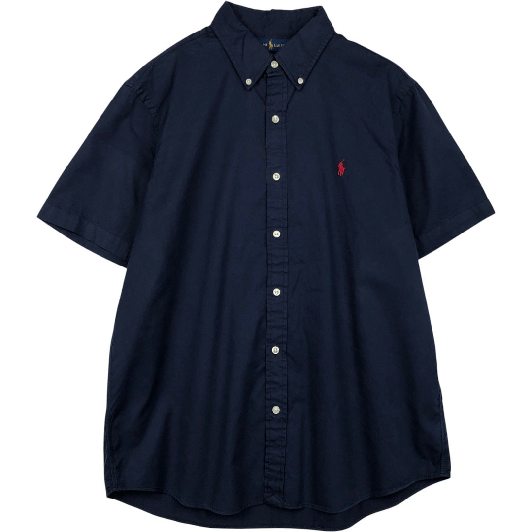 Ralph Lauren CLASSIC FIT FEATHER WEIGHT TWILL RL UNTUCKED FIT Short-Sleeve Button-Down Shirt (Men's Size L equivalent) cotton navy blue type Vintage Second Hand