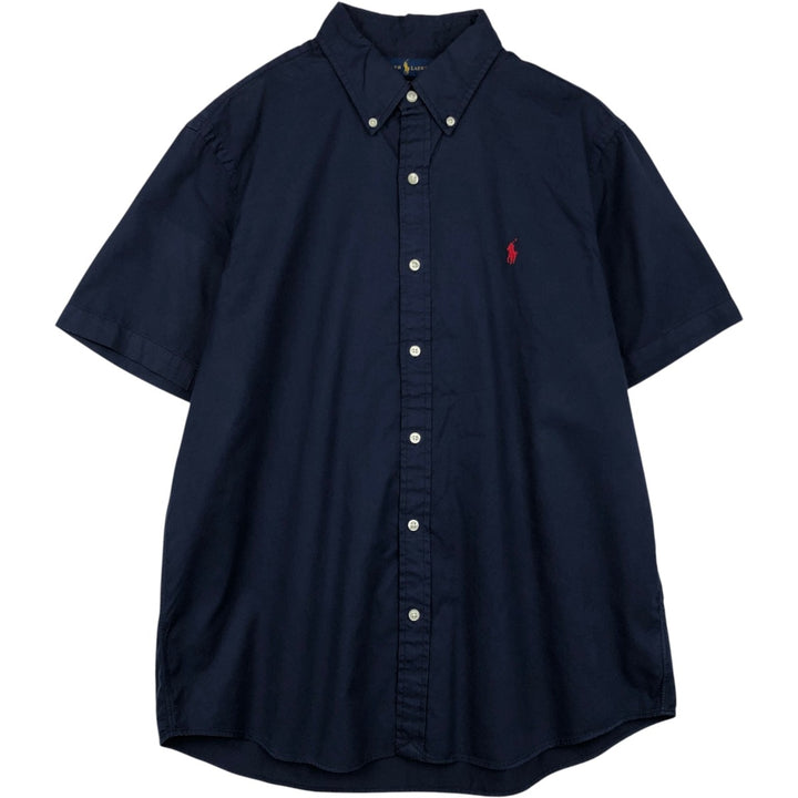 Ralph Lauren CLASSIC FIT FEATHER WEIGHT TWILL RL UNTUCKED FIT Short-Sleeve Button-Down Shirt (Men's Size L equivalent) cotton navy blue type Vintage Second Hand