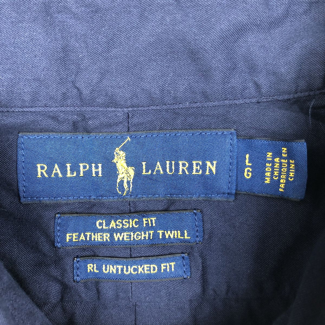 Ralph Lauren CLASSIC FIT FEATHER WEIGHT TWILL RL UNTUCKED FIT Short-Sleeve Button-Down Shirt (Men's Size L equivalent) cotton navy blue type Vintage Second Hand