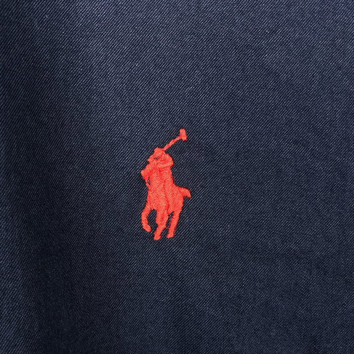 Ralph Lauren CLASSIC FIT FEATHER WEIGHT TWILL RL UNTUCKED FIT Short-Sleeve Button-Down Shirt (Men's Size L equivalent) cotton navy blue type Vintage Second Hand