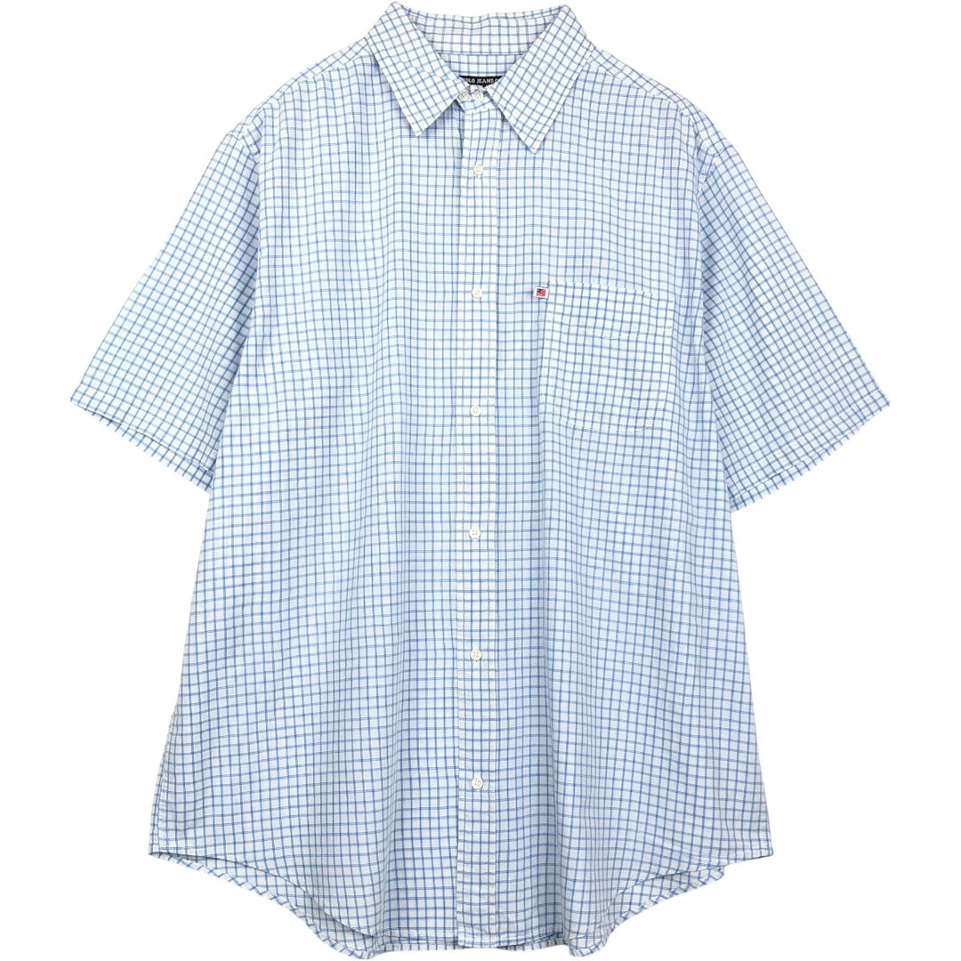 2000'S Ralph Lauren POLO JEANS COMPANY Short-Sleeve Cotton Check Shirt, Men's Size XL (approx.) cotton blue type Vintage Second Hand