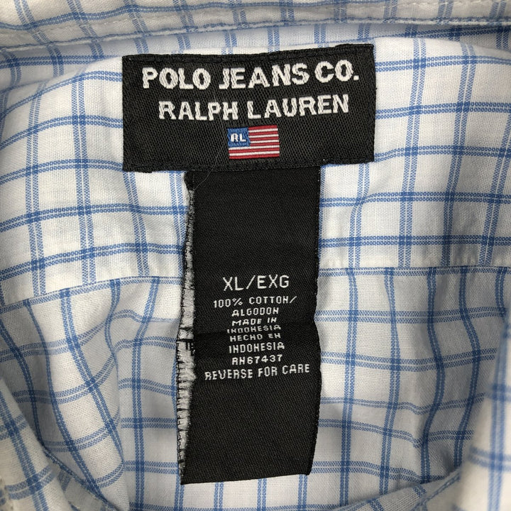 2000'S Ralph Lauren POLO JEANS COMPANY Short-Sleeve Cotton Check Shirt, Men's Size XL (approx.) cotton blue type Vintage Second Hand