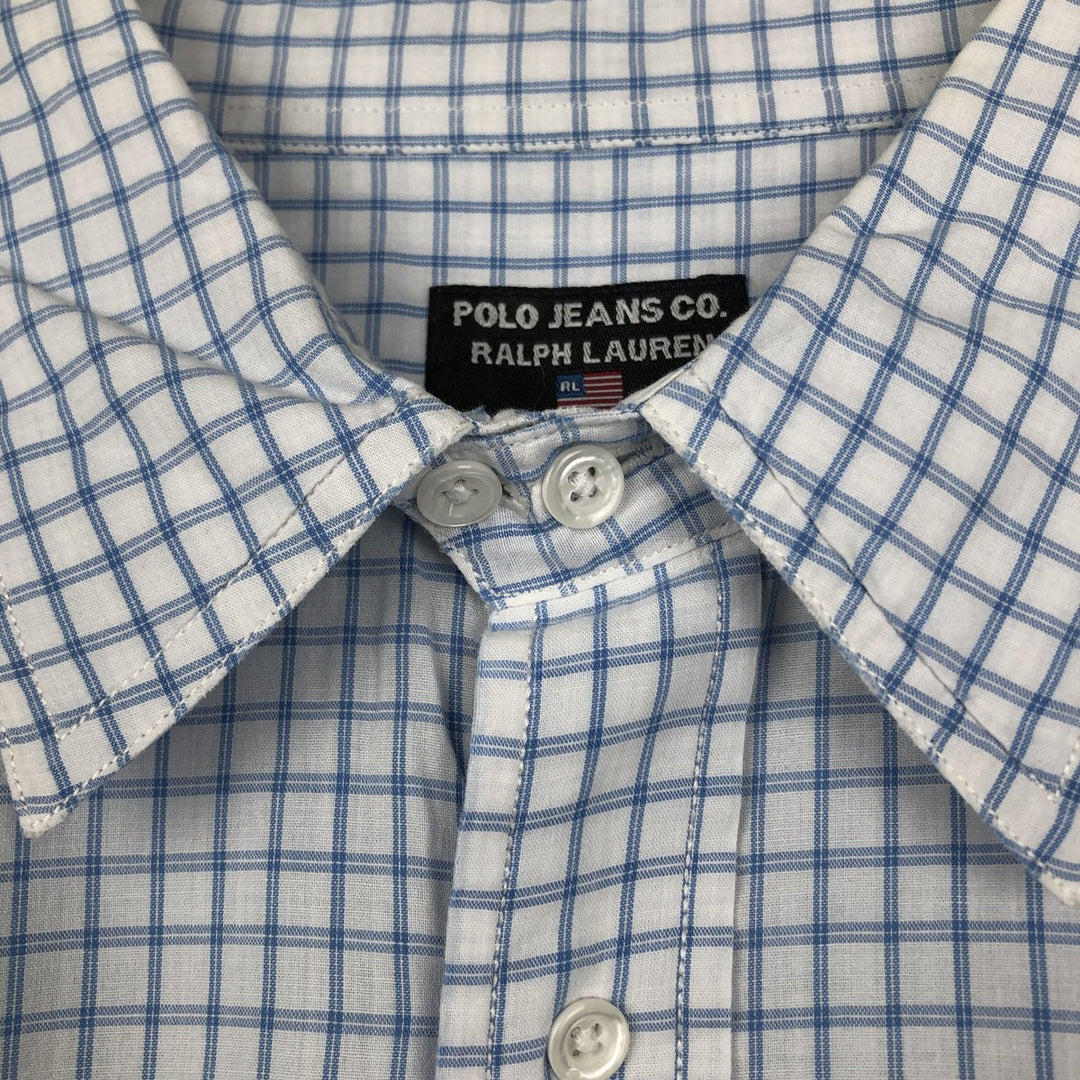 2000'S Ralph Lauren POLO JEANS COMPANY Short-Sleeve Cotton Check Shirt, Men's Size XL (approx.) cotton blue type Vintage Second Hand