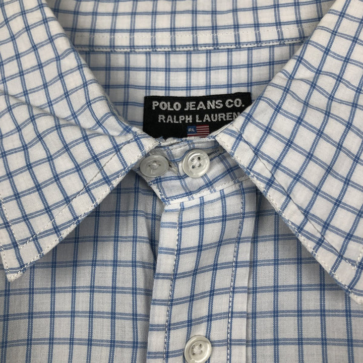 2000'S Ralph Lauren POLO JEANS COMPANY Short-Sleeve Cotton Check Shirt, Men's Size XL (approx.) cotton blue type Vintage Second Hand