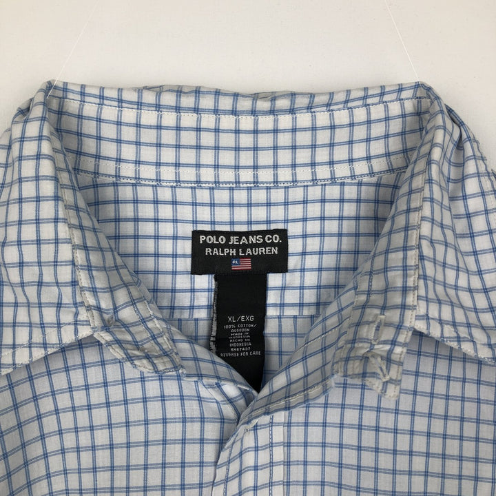2000'S Ralph Lauren POLO JEANS COMPANY Short-Sleeve Cotton Check Shirt, Men's Size XL (approx.) cotton blue type Vintage Second Hand