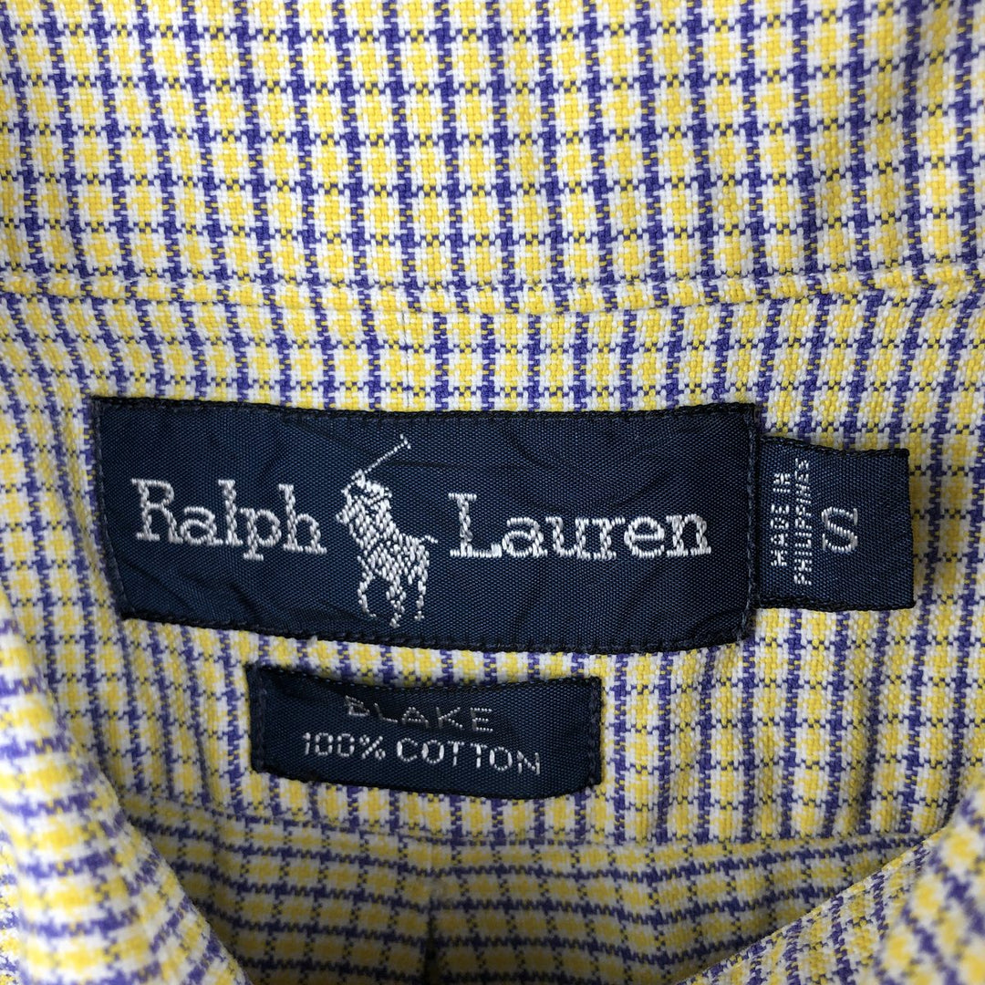 Ralph Lauren BLAKE Long-Sleeve Button-Down Check Shirt, Men's Size S (approx.) cotton yellow type Vintage Second Hand