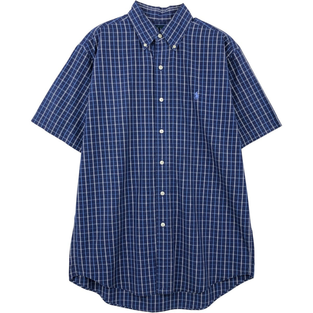 Ralph Lauren CUSTOM FIT short sleeve button down check shirt men's M size cotton navy blue type Vintage Second Hand