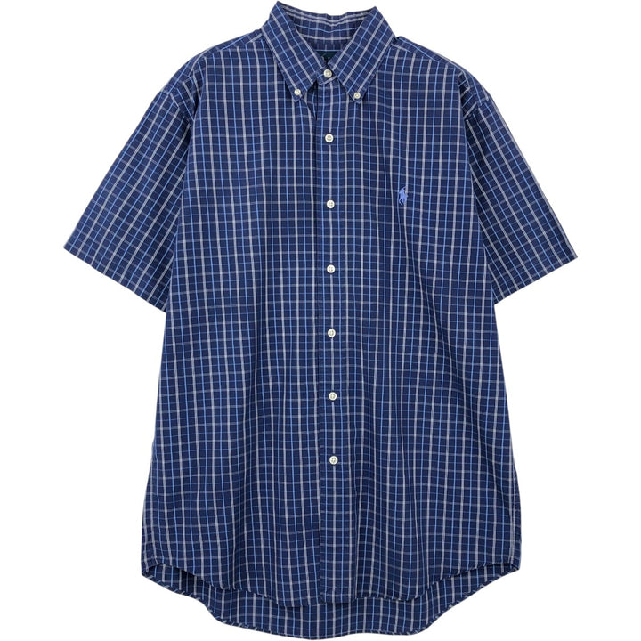 Ralph Lauren CUSTOM FIT short sleeve button down check shirt men's M size cotton navy blue type Vintage Second Hand