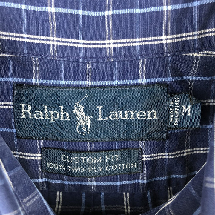 Ralph Lauren CUSTOM FIT short sleeve button down check shirt men's M size cotton navy blue type Vintage Second Hand