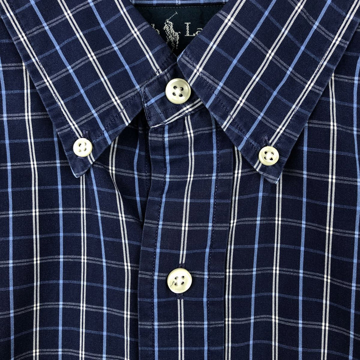 Ralph Lauren CUSTOM FIT short sleeve button down check shirt men's M size cotton navy blue type Vintage Second Hand