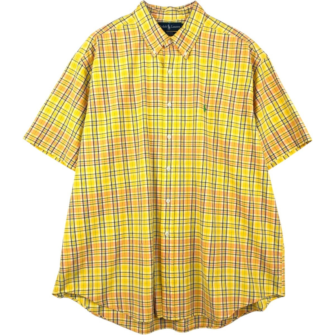 Ralph Lauren BLAKE short sleeve button down check shirt, men's size XXL cotton yellow type Vintage Second Hand