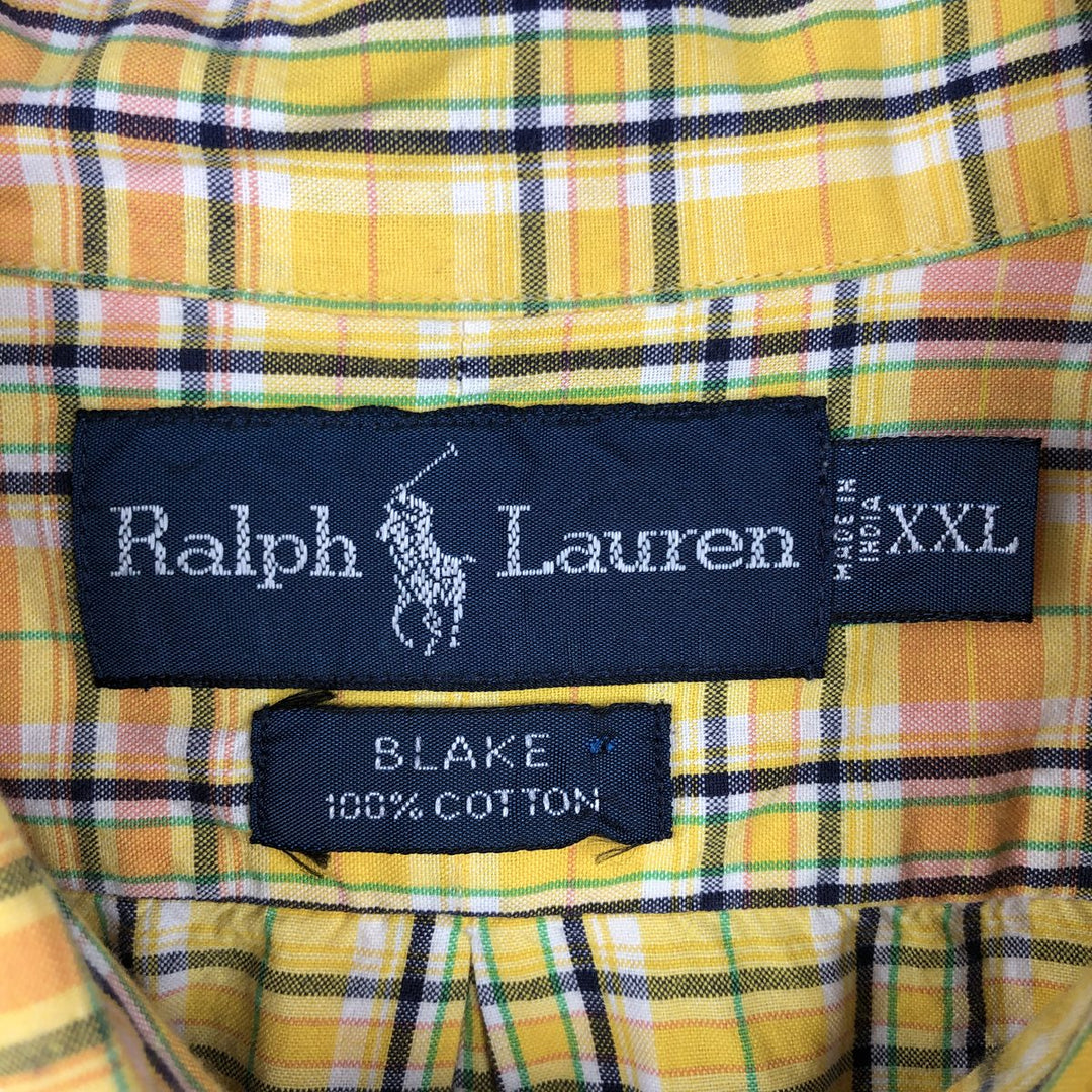 Ralph Lauren BLAKE short sleeve button down check shirt, men's size XXL cotton yellow type Vintage Second Hand