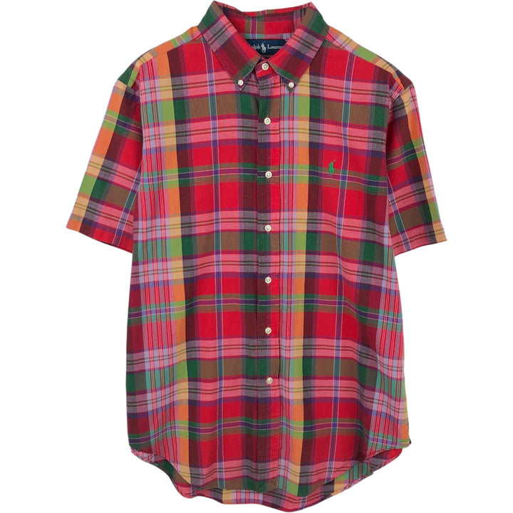 Ralph Lauren CLASSIC FIT Madras Check Short-Sleeve Button-Down Check Shirt (Men's Size L) cotton red type Vintage Second Hand