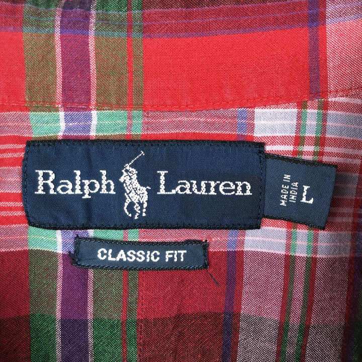 Ralph Lauren CLASSIC FIT Madras Check Short-Sleeve Button-Down Check Shirt (Men's Size L) cotton red type Vintage Second Hand