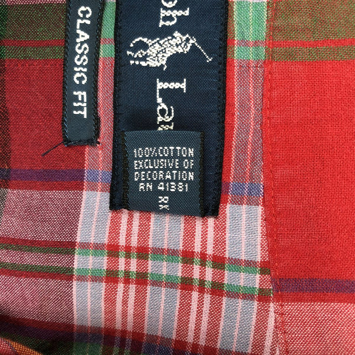 Ralph Lauren CLASSIC FIT Madras Check Short-Sleeve Button-Down Check Shirt (Men's Size L) cotton red type Vintage Second Hand