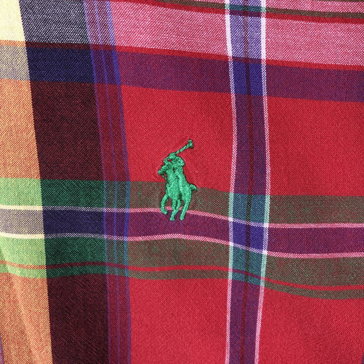 Ralph Lauren CLASSIC FIT Madras Check Short-Sleeve Button-Down Check Shirt (Men's Size L) cotton red type Vintage Second Hand