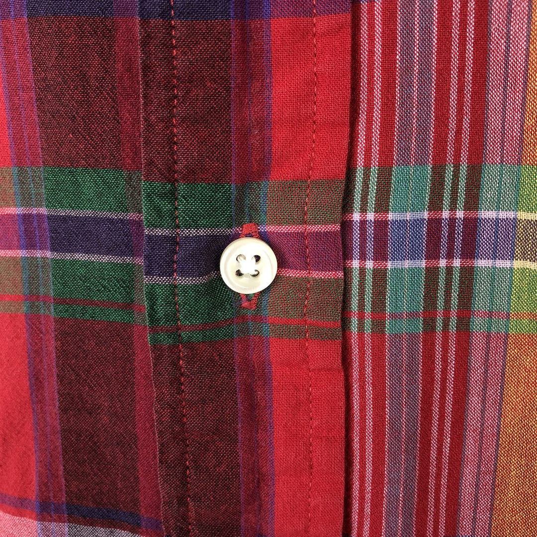 Ralph Lauren CLASSIC FIT Madras Check Short-Sleeve Button-Down Check Shirt (Men's Size L) cotton red type Vintage Second Hand