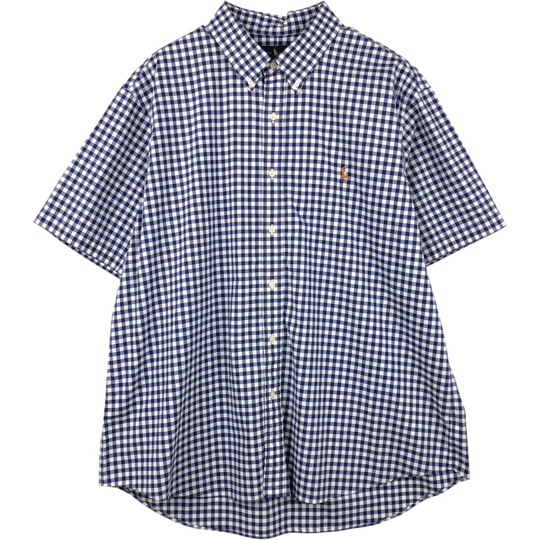 Ralph Lauren Classic Fit Gingham Check Short-Sleeve Button-Down Check Shirt, Men's Size XXL (approx.) cotton navy blue type Vintage Second Hand