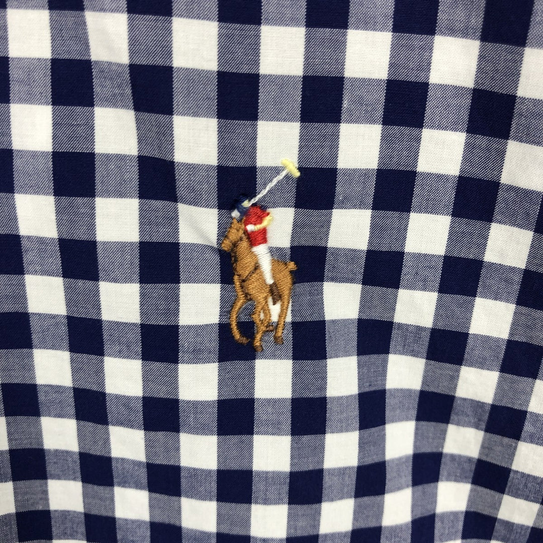 Ralph Lauren Classic Fit Gingham Check Short-Sleeve Button-Down Check Shirt, Men's Size XXL (approx.) cotton navy blue type Vintage Second Hand