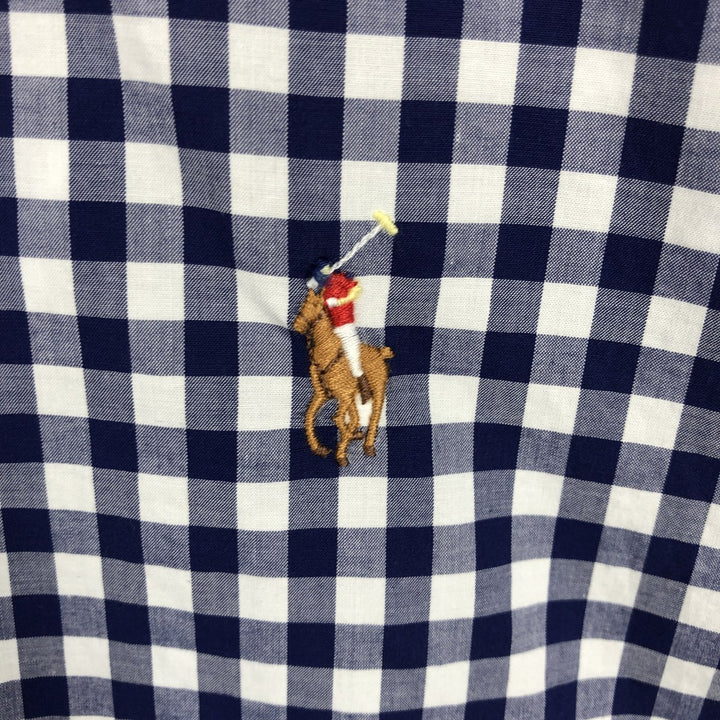Ralph Lauren Classic Fit Gingham Check Short-Sleeve Button-Down Check Shirt, Men's Size XXL (approx.) cotton navy blue type Vintage Second Hand