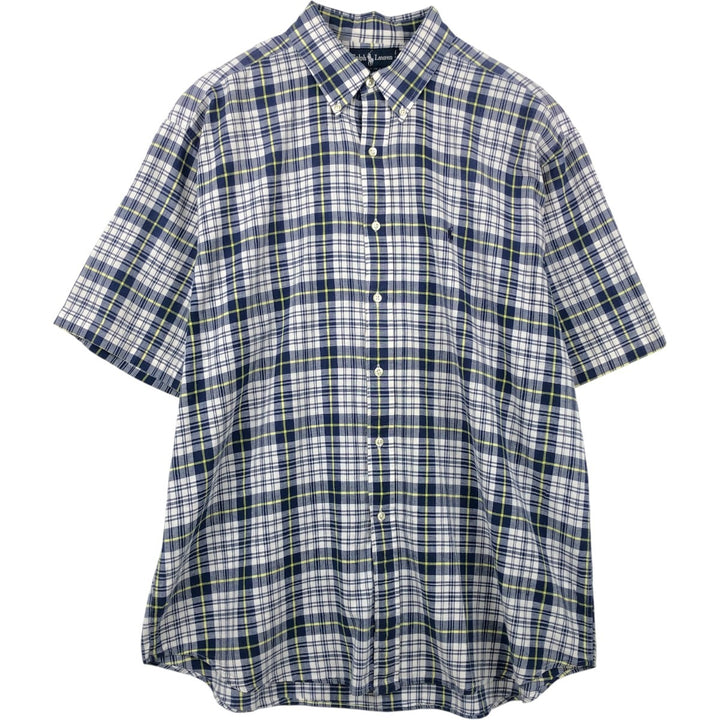 Ralph Lauren BLAIRE short sleeve button down check shirt men's XL size cotton navy blue type Vintage Second Hand
