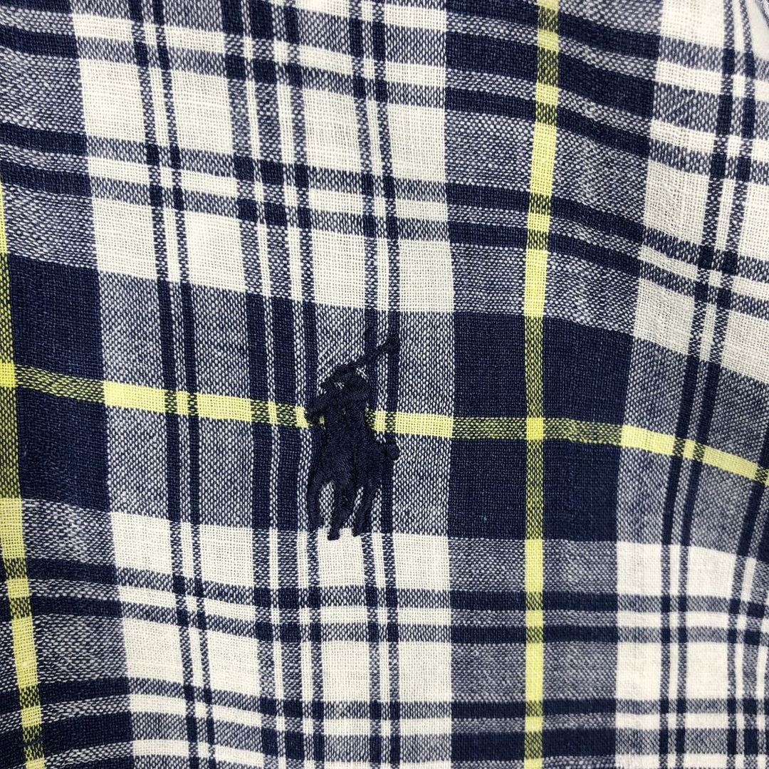 Ralph Lauren BLAIRE short sleeve button down check shirt men's XL size cotton navy blue type Vintage Second Hand