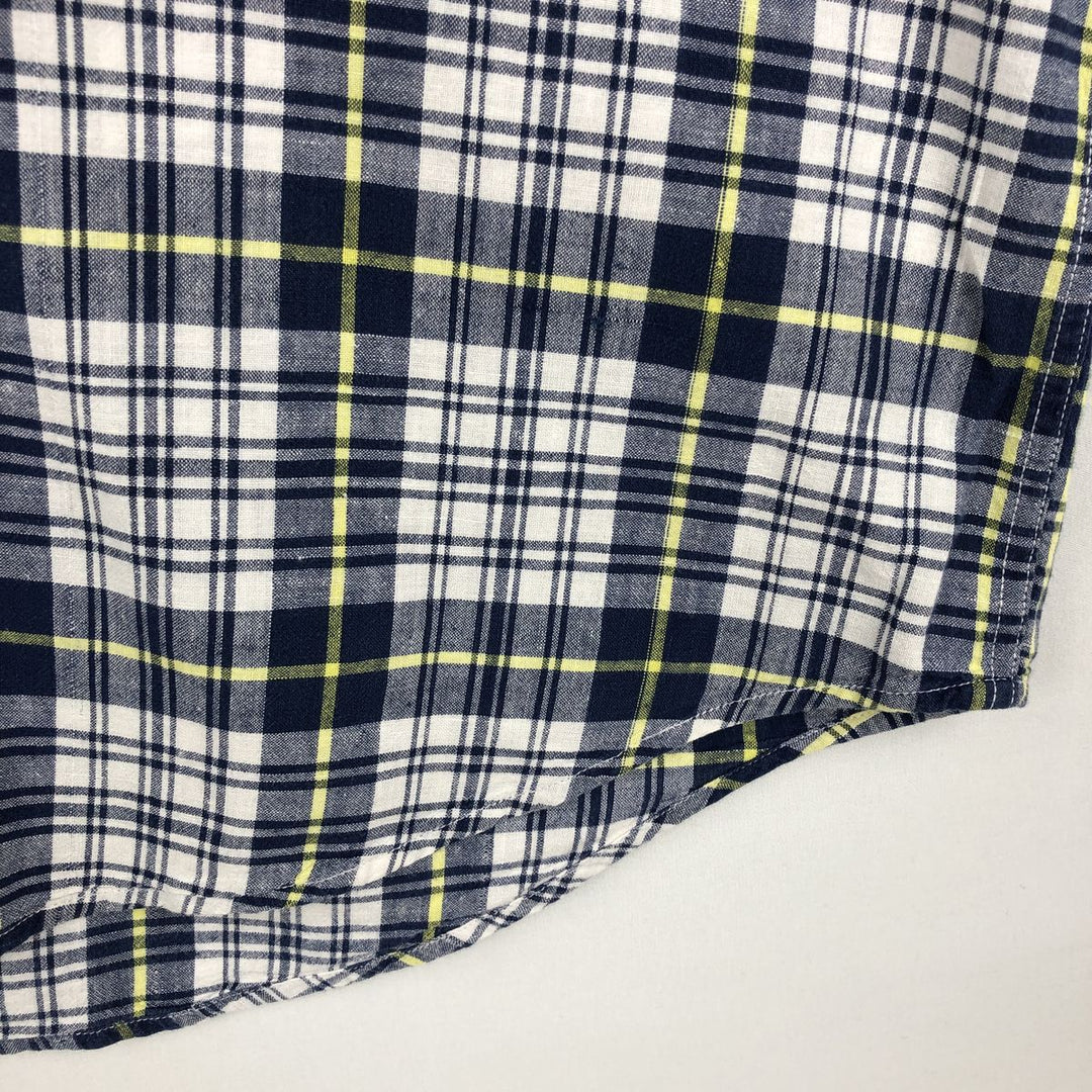 Ralph Lauren BLAIRE short sleeve button down check shirt men's XL size cotton navy blue type Vintage Second Hand