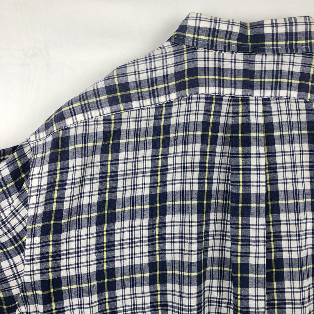 Ralph Lauren BLAIRE short sleeve button down check shirt men's XL size cotton navy blue type Vintage Second Hand