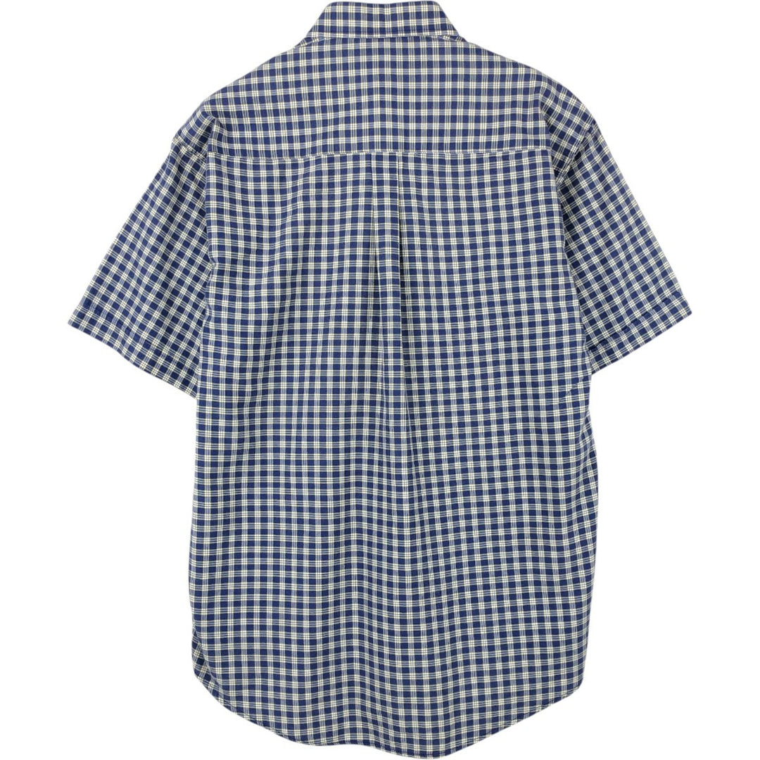 90'S Ralph Lauren POLO by Ralph Lauren Short-Sleeve Button-Down Check Shirt, Made in USA, Men's Size M (Equivalent), Vintage cotton navy blue type Vintage Second Hand