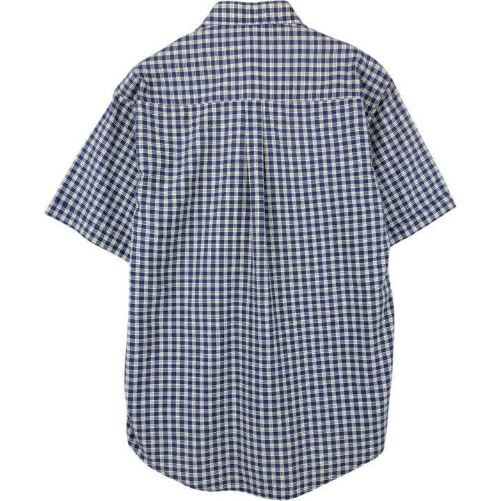 90'S Ralph Lauren POLO by Ralph Lauren Short-Sleeve Button-Down Check Shirt, Made in USA, Men's Size M (Equivalent), Vintage cotton navy blue type Vintage Second Hand