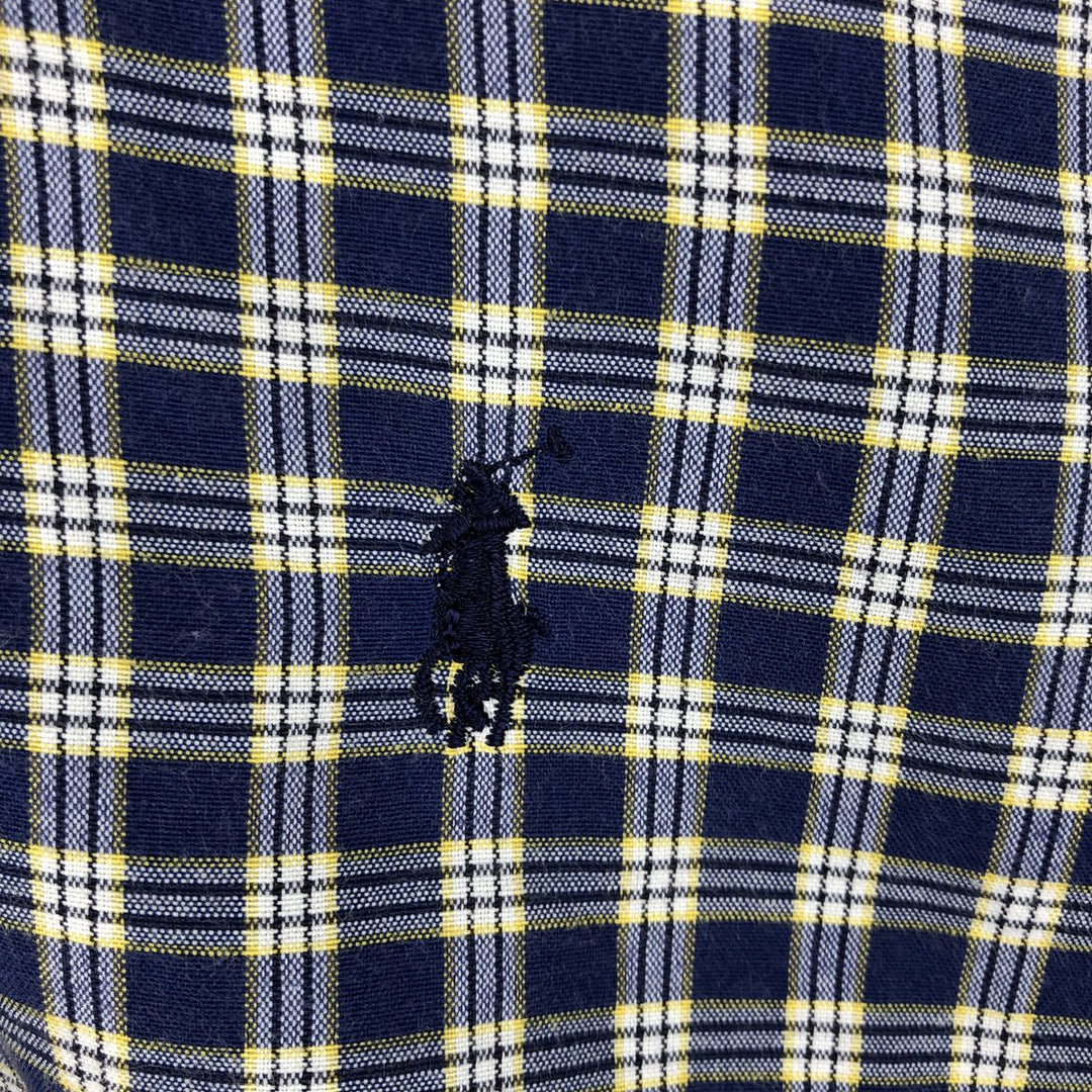 90'S Ralph Lauren POLO by Ralph Lauren Short-Sleeve Button-Down Check Shirt, Made in USA, Men's Size M (Equivalent), Vintage cotton navy blue type Vintage Second Hand