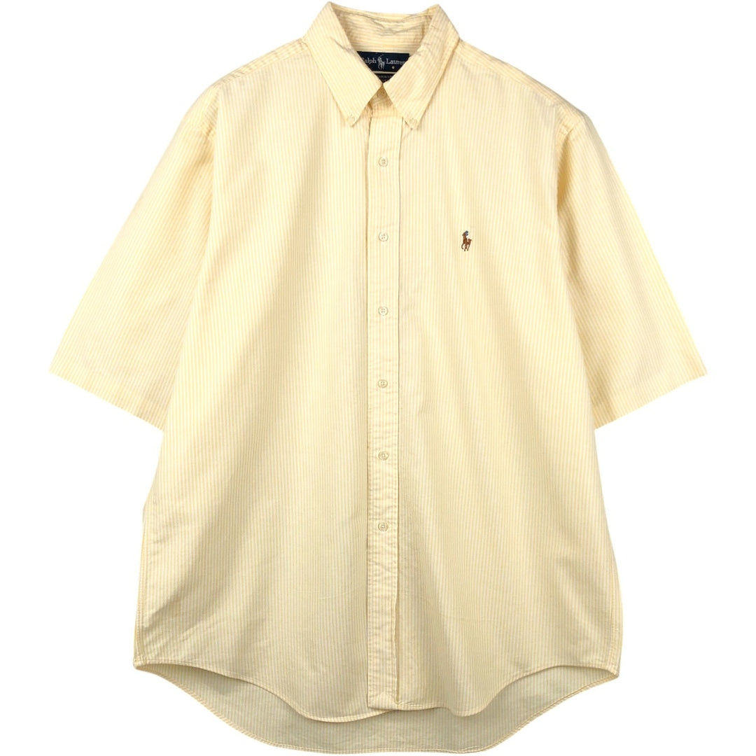 Ralph Lauren YARMOUTH short sleeve button down striped shirt, men's size L cotton yellow type Vintage Second Hand