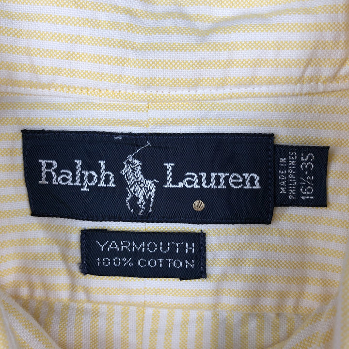 Ralph Lauren YARMOUTH short sleeve button down striped shirt, men's size L cotton yellow type Vintage Second Hand