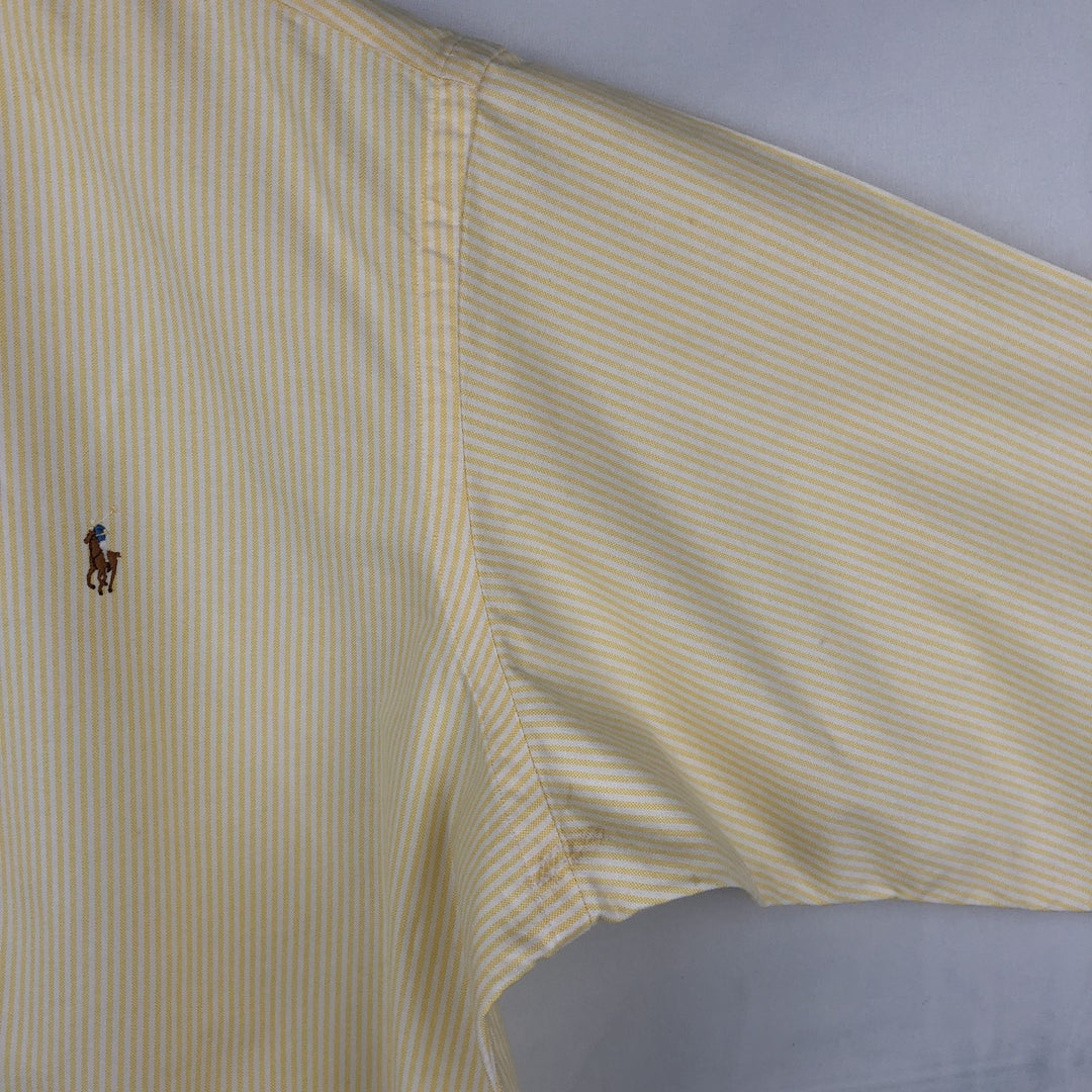 Ralph Lauren YARMOUTH short sleeve button down striped shirt, men's size L cotton yellow type Vintage Second Hand