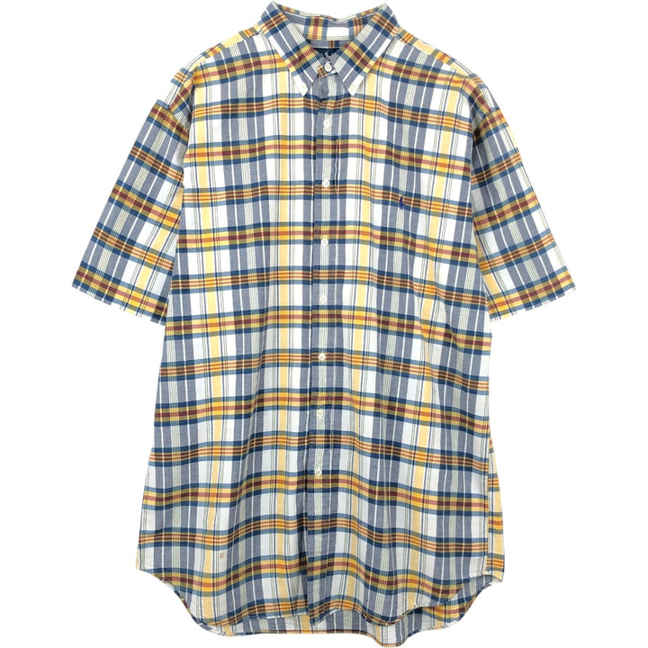 Ralph Lauren Classic Fit Short Sleeve Button Down Check Shirt Men's XL cotton navy blue type Vintage Second Hand