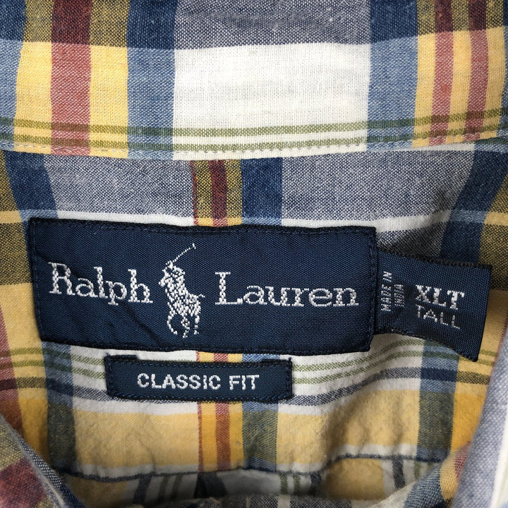 Ralph Lauren Classic Fit Short Sleeve Button Down Check Shirt Men's XL cotton navy blue type Vintage Second Hand