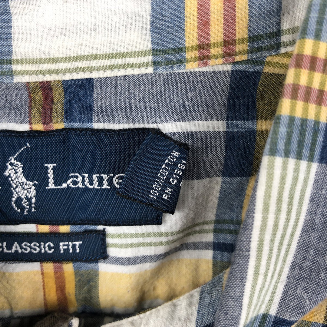 Ralph Lauren Classic Fit Short Sleeve Button Down Check Shirt Men's XL cotton navy blue type Vintage Second Hand