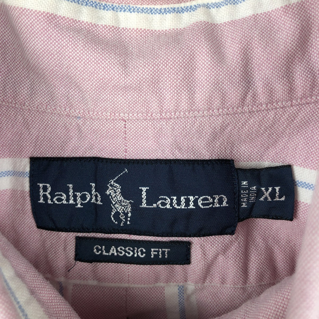 Ralph Lauren Classic Fit Short Sleeve Button Down Striped Shirt Men's XL cotton pink type Vintage Second Hand