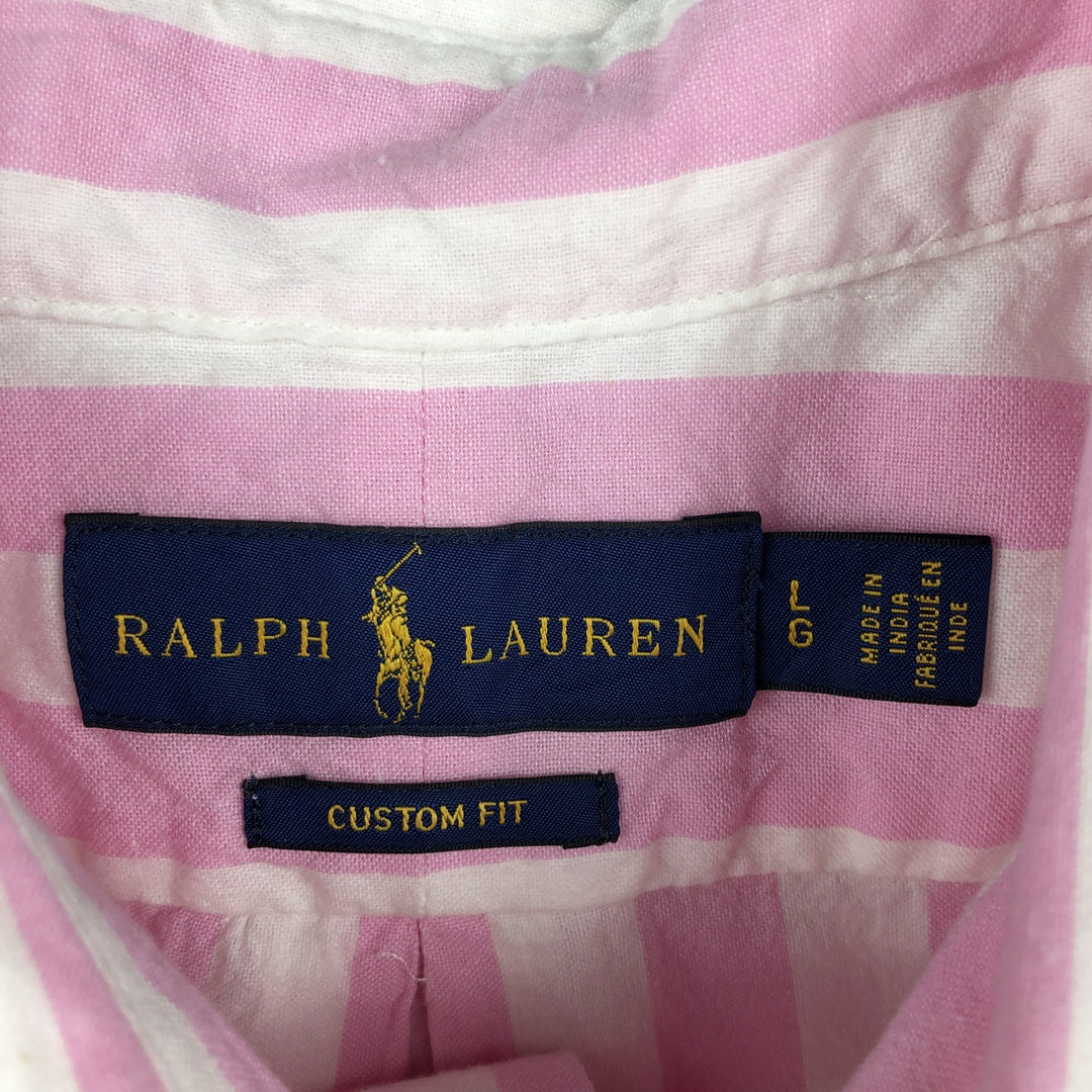 Ralph Lauren RALPH LAUREN CUSTOM FIT Long-Sleeve Button-Down Striped Shirt, Men's Size L (approx.) cotton pink type Vintage Second Hand