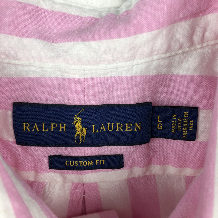 Ralph Lauren RALPH LAUREN CUSTOM FIT Long-Sleeve Button-Down Striped Shirt, Men's Size L (approx.) cotton pink type Vintage Second Hand