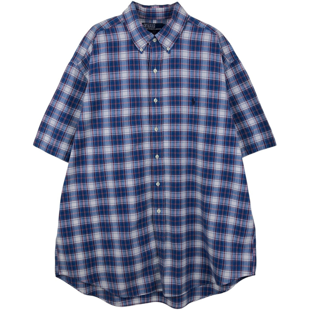Ralph Lauren POLO by Ralph Lauren BLAKE Short-Sleeve Button-Down Check Shirt, Men's Size XL (approx.) cotton blue type Vintage Second Hand