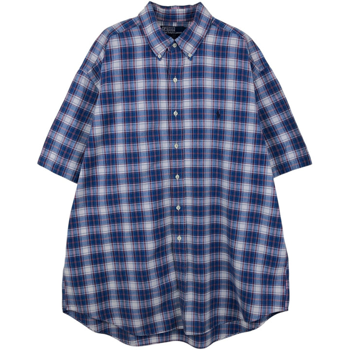 Ralph Lauren POLO by Ralph Lauren BLAKE Short-Sleeve Button-Down Check Shirt, Men's Size XL (approx.) cotton blue type Vintage Second Hand