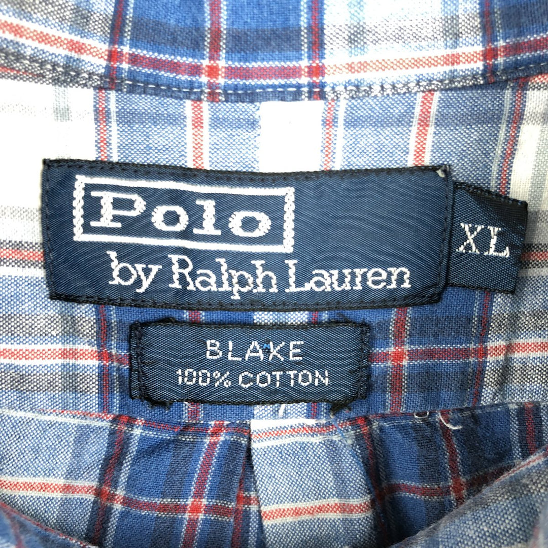 Ralph Lauren POLO by Ralph Lauren BLAKE Short-Sleeve Button-Down Check Shirt, Men's Size XL (approx.) cotton blue type Vintage Second Hand