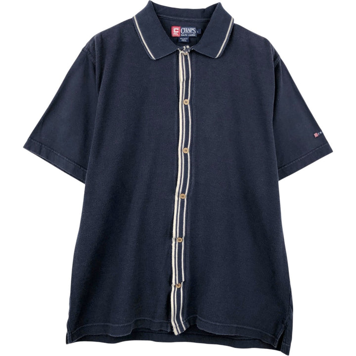 Ralph Lauren CHAPS Short-Sleeve Cotton Box Shirt, Men's Size L (approx.) cotton navy blue type Vintage Second Hand