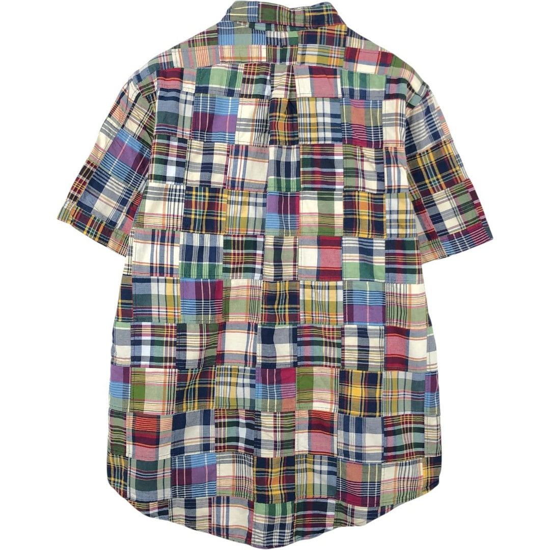 Ralph Lauren CUSTOM FIT Patchwork Short-Sleeve Button-Down Check Shirt, Men's Size L (approx.) unclear navy blue type Vintage Second Hand