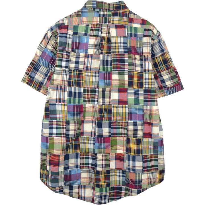 Ralph Lauren CUSTOM FIT Patchwork Short-Sleeve Button-Down Check Shirt, Men's Size L (approx.) unclear navy blue type Vintage Second Hand