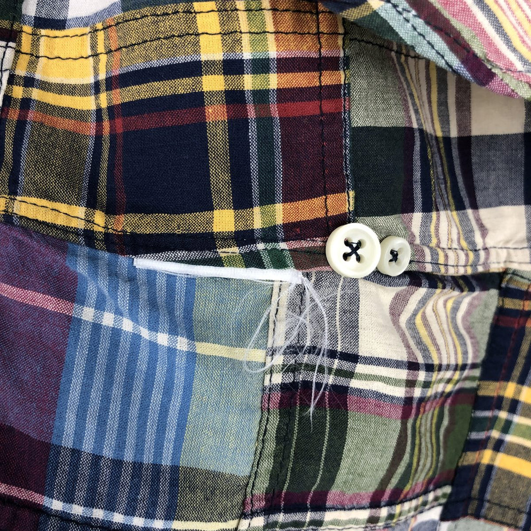 Ralph Lauren CUSTOM FIT Patchwork Short-Sleeve Button-Down Check Shirt, Men's Size L (approx.) unclear navy blue type Vintage Second Hand