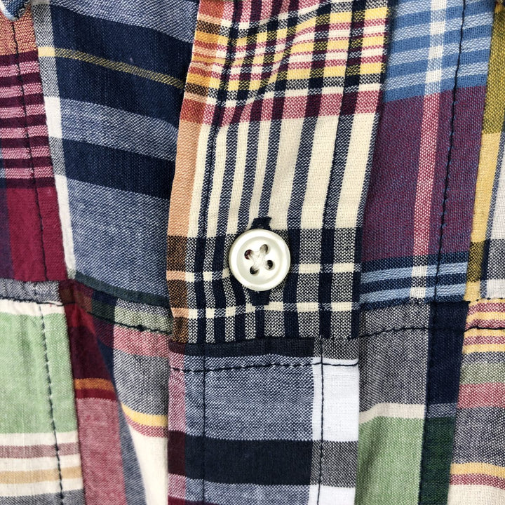 Ralph Lauren CUSTOM FIT Patchwork Short-Sleeve Button-Down Check Shirt, Men's Size L (approx.) unclear navy blue type Vintage Second Hand